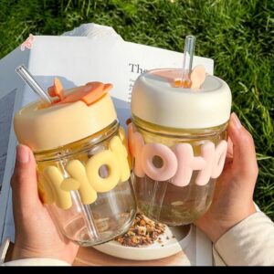 Pearl Chain Glass Cup | Stylish & Cute Water, Milk & Coffee Cup with Glass Straw – Perfect Gift